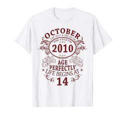 14 Años Cumpleaños Hombre Mujer Octubre 2010 Vintage 2010 Camiseta