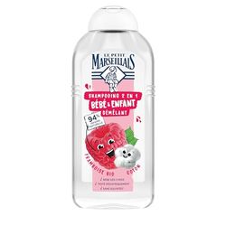 Le Petit Marseillais | 2 i 1 baby- och barnschampo med hallon ekologisk & bomull (300 ml) - 94% naturligt ursprung - svider inte ögonen, silikon- och sulfatfri och allergivänlig