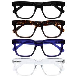 OPULIZERA Blue Light Blocking Reading Glasses - Anti-Reflective Anti-Glare - 4 Pack Readers - UV400 Lenses - Oversized Frame - Computer Screen Glasses - Black Brown Blue Clear - Men Women - +3.00