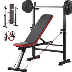 VEVOR 6-in-1 halterbankset, 600 lbs verstelbare workout bankdrukken, oefening zitbank voor thuis gym krachttraining, snel opvouwbare helling daling platte bank
