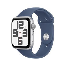 Apple Watch SE (2nd Gen) GPS 44mm Smartwatch with Silver Aluminium Case with Denim Sport Band - M/L. Fitness and Sleep Trackers, Crash Detection, Heart Rate Monitor, Retina Display