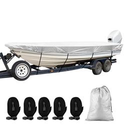 SPORTYOUTH Housse de Bateau remorquable de 3,6 m à 4,3 m, Tissu Oxford imperméable 210D Anti-UV et Anti-poussière pour Bateau Ouvert Classique, Coque en V Profond, Bateaux de pêche, Petits Bateaux
