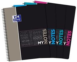 Oxford MyNotes 400156891 Studentenboek, A4, grote ruiten, 160 pagina's, volledige omslag, willekeurige kleuren, grijs/blauw/aqua/roze