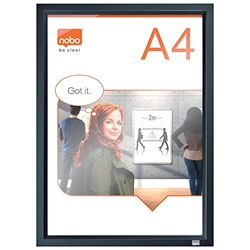 Nobo A4 Poster Frame With Black Clip Frame, Wall Mountable Sign Holder, Through Corner Fixing, Mitred Corners, Impression Pro, Black, 1915579