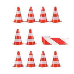 Relaxdays pylonnen set van 10, met 50 m afzetlint & tasje, afzetkegel, verkeerskegel 22,5 cm, voetbal pionnen, oranje
