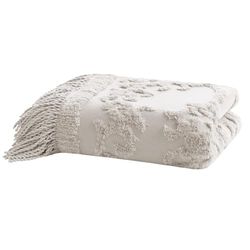 Madison Park 100% Cotton Tufted Chenille Design With Fringe Tassel Luxury Elegant Chic Lightweight, Breathable Cover, Luxe Cottage Room Décor Summer Blanket, 50" x 60", Grey