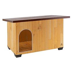 Ferplast Caseta de exterior para perros BAITA 120, Madera ecosostenible, Pies aislantes, Puerta con perfil de aluminio resistente a las mordeduras, Techo abrible, 141 x 86,5 x h 87 cm