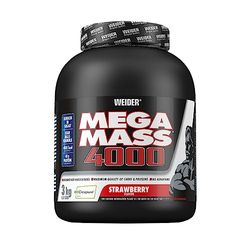 WEIDER Mega Mass 4000 Weight Gainer Shake per Aumento di Peso, Fragola, con Proteine, Creatina Monoidrato Creapure, Carboidrati Complessi, Vitamine e Minerali, Shake per Aumento Massa Muscolare 3kg