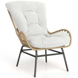 FANTASK Rotanstoel, terrasstoel met dik kussen voor terras en balkon, 84 x 70 x 88 cm