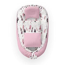 Kospu babynest con cuscino e coperta per neonati, 100% cotone, imbottitura in schiuma di poliestere e perline in silicone, paracolpi 90 x 70 cm