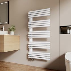EMKE Scaldasalviette a tubi tondi, 126 x 60 cm, con attacco laterale, per il bagno, 776 W, colore: bianco