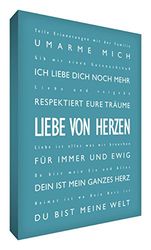 Little Helper lvdp1216–07 G Feel Good Art Décoration murale sur une toile épaisse dans un style "Liebe ZU Typographie moderne tiefst" (Love profondément – Texte allemand), 40 x 30 cm, bleu pétrole