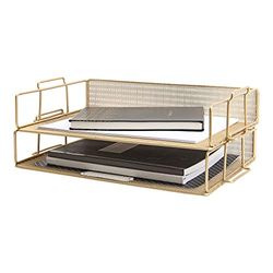 Blu Monaco - Organiseur de fichiers doré pour Bureau - Accessoire de Bureau doré à 2 Niveaux - Bac à Documents - Bac à Lettres