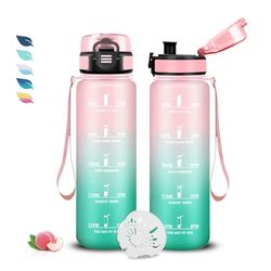 Bouteille, Gourde Enfant, Gourde 500ml Anti-Fuite, Gourde Sport, Gourde Graduée pour 1 Journee, Gourde Motivation, Facile à Nettoyer, Gourde Graduée, Bouteille d'eau pour Voyage, École, Sport, Camping