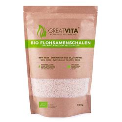 Coques de psyllium biologique MeaVita, pures à 99%, (1 x 500 g) Coques de psyllium indien, riches en fibres et végétaliennes