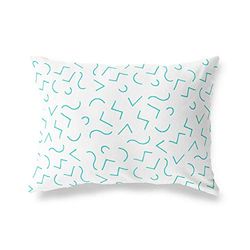 BonaMaison Turquoise-Blanc Housse de Coussin Motif, Taie d'oreiller pour Lit Voiture Canapé Maison Salon Chambre, Décoration D'intérieur, 35x50 Cm - Conçu et Fabriqué en Turquie