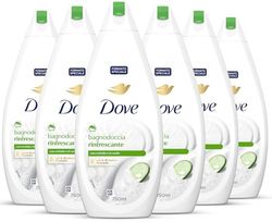 Dove Docciaschiuma Rinfrescante, Idratante Dermo-Naturale, Cetriolo e Tè Verde, 1/4 Crema Idratante, Dermatologicamente Testato, Bagnoschiuma Uomo e Donna, 100% Bottiglia Riciclata* 6 Pezzi x 750 ml