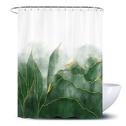 De-Mediocre D&M Rideau de Douche à Motif marbré Vert et doré, Moderne pour décoration Artistique de Salle de Bain, Lignes Vertes et dorées, Tissu Polyester imperméable, 183 x 183 cm