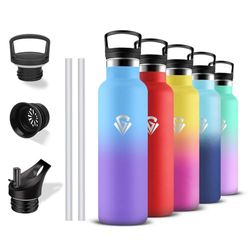 Stainless Steel Water Bottle, 500 ml, Thermos Flask, BPA-Free, Drinking Bottle with Straw, Double-Walled Vacuum Insulated, Leak-Proof, Adult Drinking Bottle, for Hiking, Camping, Fitness