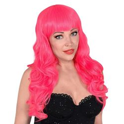 Widmann 02987 - Bella Wig, Pink, Heat-Resistant, Straightening Iron, Synthetic Hair, Disco Fever, Theme Party, Carnival