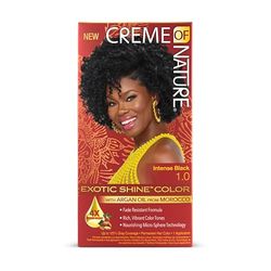 Creme of Nature, Argan, colorazione permanente, capelli ricci crespi, olio di argan marocco, copre il 100% dei capelli bianchi (56g), 1.0 intenso nero