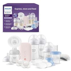 Philips Avent-presentset för mjölkpumpning, enkel elektrisk bröstpump av sjukhusstyrka, flaskor, nappar med mera, inspirerad av barn, effektiv för mammor, modell SCD340/31