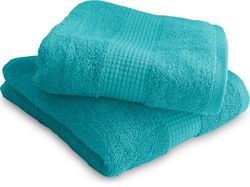Le linge de Jules Set di 2 asciugamani da bagno, 50 x 90 cm, 100% cotone, 450 g/m2, blu turchese
