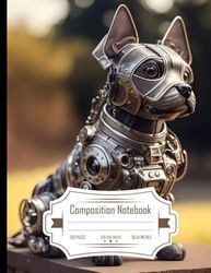 Composition Notebook College Ruled: Cute Metal Dog Cyborg, Intricate Details, HDR, Size 8.5x11 Inches, 120 Pages