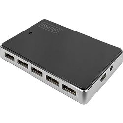DIGITUS USB 2.0 Hub 10-port, 10x USB A/F, 1x USB mini incl ext. power supply 5V DC 4A, 1m, bl