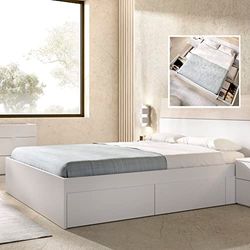 Dmora - Letto matrimoniale Rotberg, Sommier Giroletto, Struttura Letto Contenitore con 4 Cassetti, 197x160h37 cm, Bianco