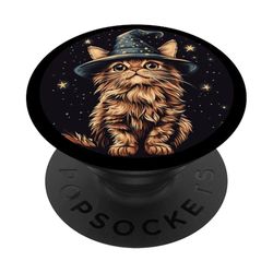 Gran gato con sombrero mágico para niños y niñas PopSockets PopGrip Adhesivo