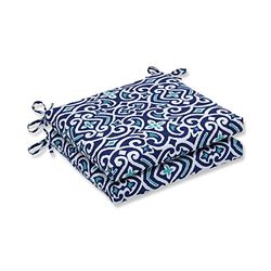 Pillow Perfect Outdoor | Indoor New Damasco Marine Quadrato Angoli Cuscino Sedile, Poliestere, Blu, 20 in. L X 20 in. W X 3 in. D, 2 unità