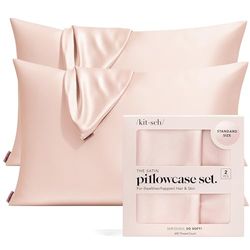 Kitsch 100% Satin Pillowcase with Zipper, Softer Than Silk Pillowcase for Hair & Skin, Cooling Pillow case, Satin Pillow Case Cover (Standard/Queen (2 Pack), Blush)