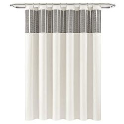 Lush Decor Tenda da doccia in cotone tinto in filo di cotone, 183 x 183 cm, avorio e nero