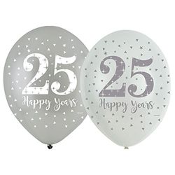 Sparkling Silver Anniversary 4 Sided Latex Balloons 11"/27.5cm /6