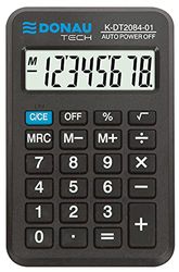 Calculatrice de Poche DONAU Tech/K-DT2084-01 Fonction Racine à 8 Chiffres/ 97x60x11mm/ Couleur : Noir/Calculatrice avec Affichage à 8 Chiffres/Fonctionnement sur Piles/Design Compact