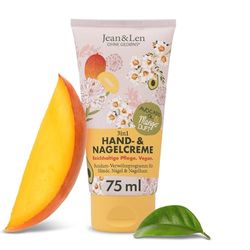 Jean & Len Crema mani e unghie Mango & Avocado, formula vegana con burro di karité e cacao, trattamento ricco, profumo fruttato di mango, cura delle mani vegana, senza parabeni e siliconi, 75 ml