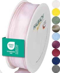 Halbach Seidenbänder Cinta de regalo premium con borde de alambre, ancho de 25 mm, longitud de 25 m, cinta de tafetán con certificado Öko-Tex 100, fabricada en Alemania, color: rosa pálido