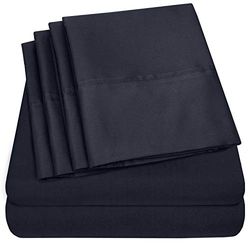 Sweet Home Collection 6 peças Bed Sheets 1500 Thread Count Deep Pocket Fine conjunto de fronhas extra de microfibra com bolsos profundos, azul-marinho, Plein, 6