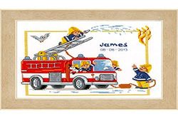 VERVACO Ponto de cruz bebé nascimento presentes DIY completo bombeiros criativo artesanato criatividade adultos decoração parede bordar kit principiantes ca. 29 x 24 cm, Cross Stitch, algodão