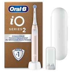Oral-B iO 2 Brosse A Dents Electrique Rose Clair Pour Adultes, 3 Modes De Nettoyage, Doux Pour Les Gencives, Brossage Souple, Accessoires, Brossette Oral B De Rechange, Chargeur, Etui De Voyage