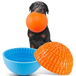 Patelai 2 Cuencos interactivos de Silicona para Perros para lamer, comederos lentos para la Salud bucal de Mascotas, Alivio de la ansiedad, tambaleo o permanencia en su Lugar (Azul, Naranja, Hueso)