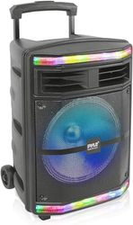 Pyle Speaker Bluetooth Portatile Ricaricabile da 600 Watt, Altoparlante Amplificato Portatile con Ingresso Microfono da 2,54cm, Luci da Festa, Lettore di Schede MP3/USB SD e Ruote Girevoli