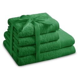 AmeliaHome Amari - Juego de Toallas (2 Toallas de Mano de 50 x 100 cm y 2 Toallas de Ducha de 70 x 140 cm, 100% algodón, Absorbente), Color Verde