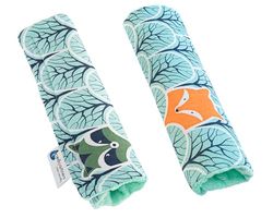 Medi Partners Protège Ceinture Enfant 2 Pièces Coussin de Sécurité Voiture Protege Kids 17x22cm 100% Coton Minky Cover Securite Auto Poussette pour Bebe Amovible (Forêt à la Menthe Minky)