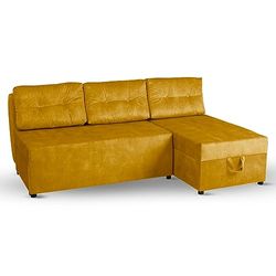 Divano angolare con 2 contenitori 196x145 cm color miele - divano letto angolare destro, superficie di riposo 196x140 cm, in tessuto velour - divano a 3 posti, per soggiorno