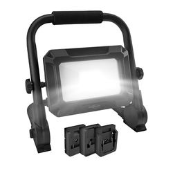 ANSMANN Luce da lavoro a LED, compatibile con batterie da 18V, incl. piastre di adattamento per Bosch, Makita, Milwaukee/Dewalt, 3000 lumen robusti 30 watt 3 livelli di luminosità