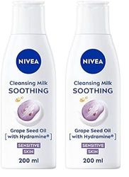 NIVEA Soothing Cleansing Milk (200ml), Face Cleanser with Grape Seed Oil and Hydramine, Gently Cleanses Without Drying Out, Make-up Remover Cleanser for Sensitive Skin (Pack of 2)