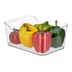 Relaxdays koelkast organizer, HxBxD: 10,5 x 25 x 18 cm, opbergbak fruit, kaas, koelkastbakje met handgrepen, transparant