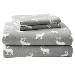 Eddie Bauer | Elk Grove Collection | 100 % Cotton Flannel Sheet, conjunto de casamento de 4 peças, pré-choque e escovado para ultra-soft e cativeiro, Queen, cinzento